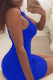 Blue Sexy Solid Patchwork O Neck Pencil Skirt Dresses
