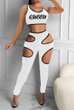 Pink Sexy Casual Letter Print Hollowed Out O Neck Sleeveless Two Pieces