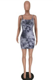 Grey Fashion Sexy Print Backless Spaghetti Strap Sleeveless Dress