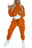 Orange Fashion Sportswear Adult Solid Split Joint Pocket Hooded Collar Long Sleeve Regular Sleeve Regular Two Pieces