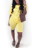 Yellow Milk Silk Fashion Active Patchwork Solid Two Piece Suits Straight Short Sleeve Two Pieces