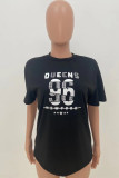 Black Fashion Casual Print Basic O Neck T-Shirts