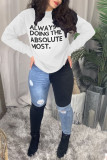 White Casual Letter Print Patchwork O Neck Tops
