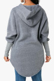 Grey hooded Solid Polyester Long Sleeve Sweats & Hoodies
