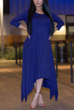 Deep Blue Sexy Solid Split Joint O Neck Irregular Dress Dresses