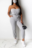 Orange Casual Solid Strapless Jumpsuits