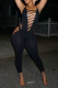 Black Fashion Sexy Solid Ripped Hollowed Out Backless O Neck Skinny Jumpsuits
