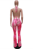 Pink Fashion Sexy Print Backless Swimwears