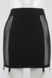 Black Fashion Sexy Patchwork Solid See-through Skinny High Waist Skirt