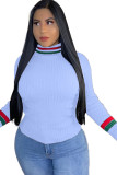 White O Neck Long Sleeve Print Patchwork Long Sleeve Tops