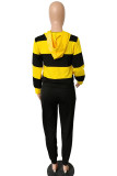 Black yellow Polyester OL Striped Patchwork Print pencil Long Sleeve Two Pieces