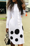 White Sexy Print Patchwork Mandarin Collar Irregular Dress Dresses