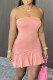 Pink Fashion Sexy Solid Backless Flounce Strapless Sleeveless Dress
