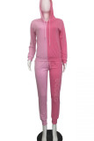 Pink Sportswear Print Patchwork Hooded Collar Long Sleeve Two Pieces
