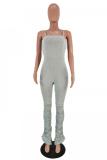 Grey Fashion Sexy Patchwork Solid Split Polyester Sleeveless Slip Jumpsuits