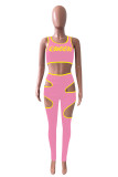 Pink Sexy Casual Letter Print Hollowed Out O Neck Sleeveless Two Pieces