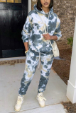 Black Green Casual Print Tie-dye Hooded Collar Long Sleeve Two Pieces