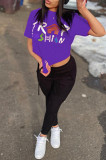 Purple Fashion Casual Print Basic O Neck T-Shirts