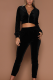 Black Casual Solid Patchwork V Neck Long Sleeve Two Pieces