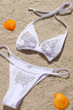 Pink Sexy Print Sequins Split Joint Swimwears