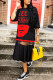 Red Polyester Fashion adult Street White Red Orange Cap Sleeve Half Sleeves O neck Pencil Dress Mid-Calf Print Patchwork Character Mesh hollow out Dresses