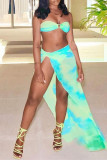 Pink Fashion Sexy Print Tie Dye Backless Swimwears Set