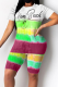 Green Casual Patchwork Tie-dye O Neck Short Sleeve Two Pieces