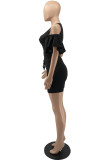 Red Fashion Casual Solid Flounce U Neck Short Sleeve Two Pieces
