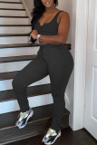 Red Casual Sportswear Solid Vests Pants V Neck Sleeveless Two Pieces