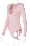 Pink Sexy Solid V Neck Regular Jumpsuits