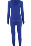 Blue Sportswear Solid Patchwork Hooded Collar Long Sleeve Regular Sleeve Regular Two Pieces