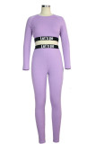 purple Polyester Street Solid pencil Nine Sleeves Two Pieces