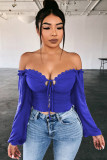 White V Neck Long Sleeve Patchwork crop top Solid