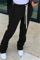 Black Fashion Casual Solid Basic Regular Trousers