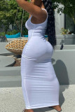 White Fashion Sexy Solid Basic U Neck Vest Dress