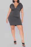 Grey Sexy Casual Solid Basic V Neck Sleeveless Dress
