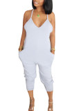 White Fashion Sexy Patchwork Solid Sleeveless Slip Jumpsuits