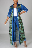 Camouflage Sexy Print Patchwork Turndown Collar Pencil Skirt Dresses