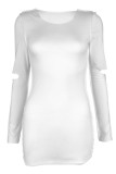 White Sexy Solid Hollowed Out Split Joint O Neck The MIDI Dress Dresses