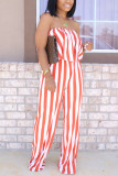 Orange Fashion Casual Striped Patchwork Milk. Sleeveless Wrapped Jumpsuits