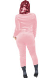 Pink Polyester Casual Sequin Solid Two Piece Suits Patchwork pencil Long Sleeve