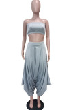 Grey Polyester Fashion Sexy adult Ma'am Solid Two Piece Suits Harlan pants Sleeveless Two Pieces