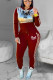Red Street Print Patchwork Hooded Collar Long Sleeve Two Pieces