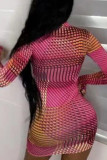 Pink Work Daily Print O Neck Pencil Skirt Dresses