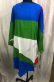 Multicolor Fashion Casual Patchwork Asymmetrical O Neck Irregular Dress