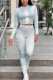Baby Blue Casual Sportswear Patchwork Basic O Neck Long Sleeve Two Pieces
