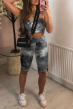 Red Fashion Casual Print Tie Dye Backless Spaghetti Strap Sleeveless Two Pieces
