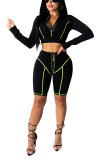 Fluorescent green Fashion Celebrities adult Patchwork Solid pencil Long Sleeve Two Pieces