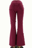 Green Denim Zipper Fly High Patchwork washing Zippered Boot Cut Pants Bottoms
