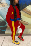 Red Casual Solid Patchwork O Neck Long Sleeve Two Pieces